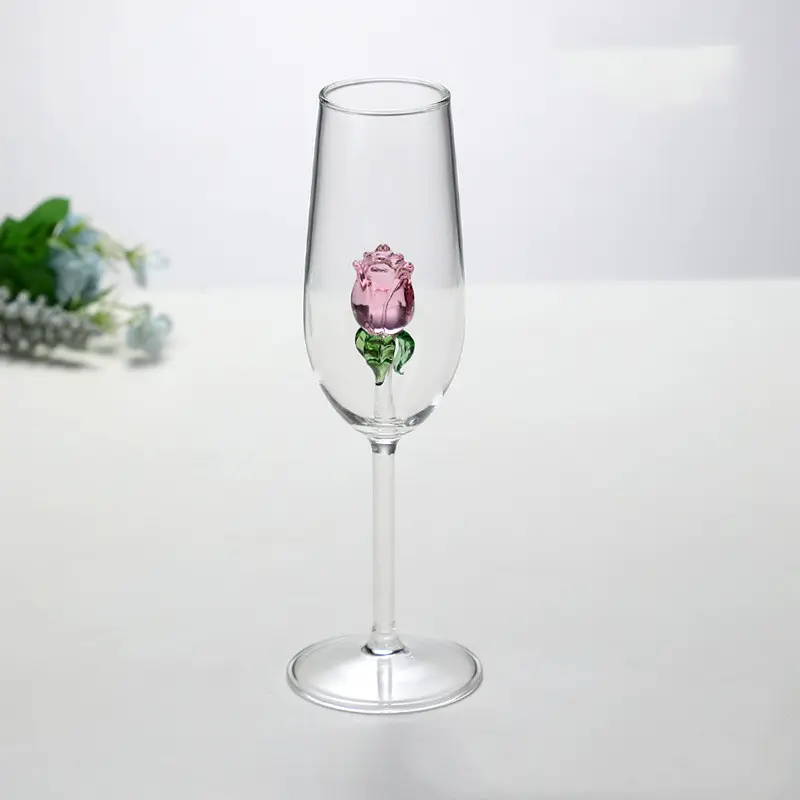 Kacamata anggur desain mawar kaca bening buatan tangan gelas sampanye cangkir anggur merah