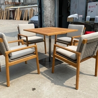 Ensemble de table et chaises de salle à manger d'extérieur en teck de luxe, 4 personnes, table carrée, mobilier de salle à manger pour patio, villa, jardin