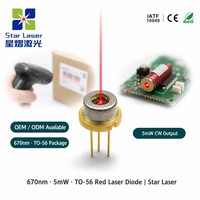 Diode laser rouge UOC U-LD-670561A/D 670nm 5mW TO-56 avec moniteur PD pour module de lecteur de codes-barres