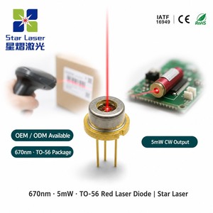 Diode <span class=keywords><strong>laser</strong></span> rouge UOC U-LD-670561A/D 670nm 5mW TO-56 avec moniteur PD pour module de lecteur de codes-barres - Product Image 1