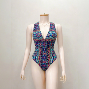 Maillot de bain une pièce imprimé aztèque, col halter, taille haute, coloré, pour femme - Vente en gros fabricant - Product Image 1