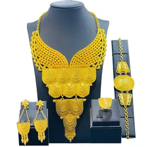 Instock Wholesale Dubai Jewelry Sets 18K Gold Middle East Women's Wedding Jewelry Sets Necklace Bracelet Earring Ring
