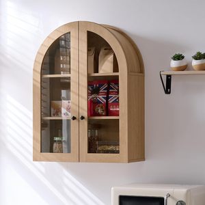 Armoire murale arquée pour <span class=keywords><strong>salle</strong></span> <span class=keywords><strong>de</strong></span> <span class=keywords><strong>bain</strong></span>, <span class=keywords><strong>meuble</strong></span> <span class=keywords><strong>de</strong></span> <span class=keywords><strong>rangement</strong></span> WC en MDF, fixation murale, portes vitrées, étagères réglables, design rustique, écologique - Product Image 2
