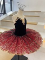 Gaun Tutu Balet Spanyol Merah Hitam Profesional untuk Anak Perempuan, Tutu Pancake untuk Pertunjukan Panggung & Kompetisi Don Quixote