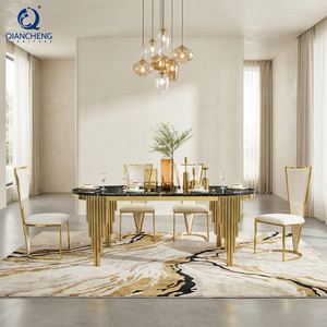 Ensemble <span class=keywords><strong>de</strong></span> Salle à Manger 8 Places Métal et Pierre, Tables <span class=keywords><strong>de</strong></span> Salle à Manger Modernes Italiennes <span class=keywords><strong>de</strong></span> Luxe en Marbre - Product Image 3