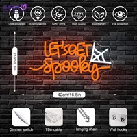 Letrero LED de Neón Personalizado con Diseño de Telaraña y Fantasma para Halloween, con la Frase "Let's Get Spooky", Luz LED USB para Decoración Comercial y Festiva de Halloween