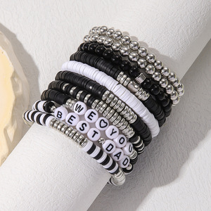 Ensemble de bracelets pour la fête des pères, 10 pièces, perles en argile polymère noires et blanches, élastiques, bijoux unisexes, cadeau - Product Image 4