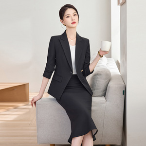 Women's Suit <b>Set</b> Red Midi Fishtail Skirt <b>Office</b> Lady Anti-Wrinkle Worsted Fabric Commuting Workwear - Product Image 4