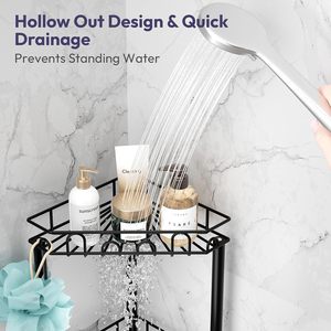 Portaoggetti da Doccia Angolare a 3 Ripiani in Acciaio Inox Impermeabile con 12 Ganci, Cuscinetti Adesivi e Mensola Organizzatrice - Product Image 3