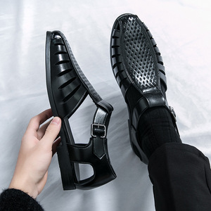 New Models High Quality Male Cross-strap <b>Sandals</b> Slippers <b>Elastic</b> Band Sporty Light Black Cow Shoes Autumn Summer Spring Fashion - Product Image 4