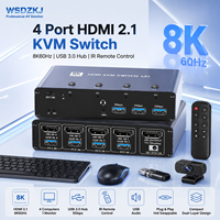 Hardrock Hub USB 3.0 4 ports pour commutateur KVM 2.1 8K60Hz avec télécommande IR pour partage d'ordinateurs multiples en métal