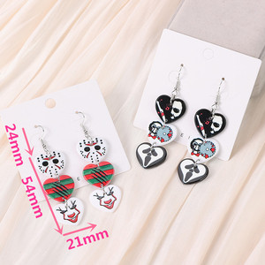 1 par de pendientes de gota de corazón de Halloween con estampado de dos lados acrílico calavera fantasma artesanía moda mujer joyería regalo - Product Image 5