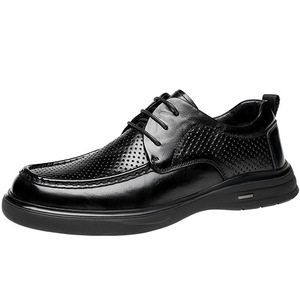Dress Shoes Men Leather Perforated Breathable Lace-Up Formal Office <b>Work</b> Commuter Black Full Grain Cowhide Summer Autumn Winter - Product Image 5