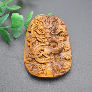 Cool Uitstekende Man Sieraden Natuurlijke Tiger Eye Gesneden Lucky Chinese Draak Stenen Hanger