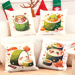 Bantal karakter sushi yang menggemaskan menambah kegembiraan liburan pada dekorasi ruang tamu yang nyaman dengan kaus kaki liburan dan tanduk rusa. - Product Image 1