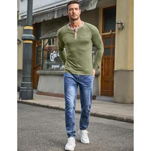 2025 <b>Men's</b> Casual Pullover <b>T</b>-<b>Shirts</b> Stretch Cotton <b>Henley</b> Long/Short Sleeve with Pockets Casual Pullover Tee <b>Shirts</b> - Product Image 6