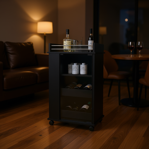 Carrito de bar negro Willow Park con puerta de vidrio y ruedas para servir bebidas - Product Image 2