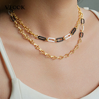 Collier à chaîne superposée en céramique personnalisable VFOOK, bijoux fins en argent 925 résistants au ternissement pour les escapades estivales