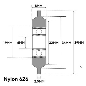 Roda de <span class=keywords><strong>Nylon</strong></span> Plástica com Rolamento de 30KG de Capacidade, 6x39x8MM, Roda de Polia com Rolamento de <span class=keywords><strong>Nylon</strong></span> - Product Image 4