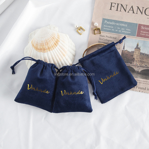 Dark Blue Luxury <b>Drawstring</b> <b>Bags</b> 13x18cm Printed Velvet Pouches for Jewellery Gift Packaging and <b>Makeup</b> Storage - Product Image 4