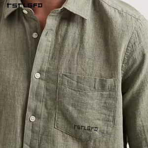 Camisa de Lino Premium para Hombre, Color Verde Oliva, 100% Lino, Corte Regular, con Botones, Camisas al por Mayor - Product Image 4