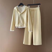 Kadınlar İçin Lüks Moda 3 Parçalı Set Yeni İlkbahar Sonbahar Kapüşonlu Crop Sweatshirt Dantel Yelek Bol Paça Pantolon Takımı