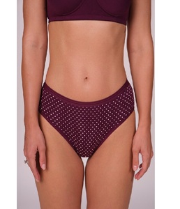 Culottes hipster en coton taille mi-haute pour femme, imprimé pois violet foncé avec ceinture élastique tendance, lingerie douce et extensible - Product Image 1