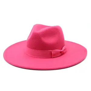 Classic Vintage Hat Felt Jazz Fedoras Large Brim Cloche Cowboy Panama Black Red Trilby Derby Bowler Top Hat