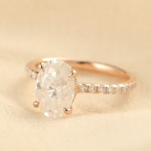 定制硅石戒指供应商椭圆形切割硅石戒指14k金结婚戒指订婚