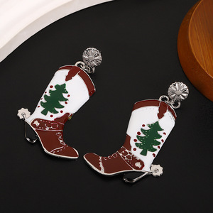 Christmas Cowboy Boot Drop Earrings Zinc Alloy Party Jewelry Red <b>White</b> Green Tree Design - Product Image 3