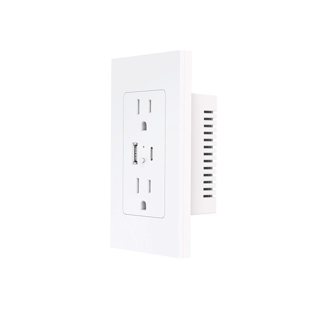 Tuya WiFi Smart Wall Socket PD20W USB Type-C 2 US Outlets 15A 110-130V 1800W PC Glass Panel for South America
