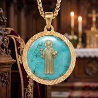 Pendentif Collier Saint Benoît Peint à la Main sur Calaïte, Article Religieux, Image de Saint Catholique, Charme Sacré Personnalisé