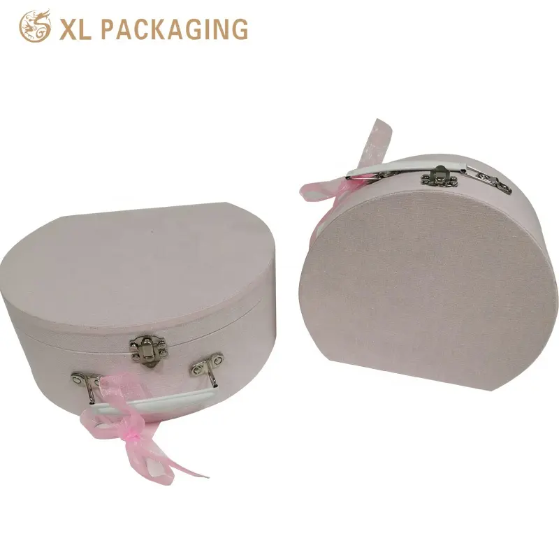 Mini maleta de Color rosa personalizada, caja de embalaje de cosméticos con mango de Metal