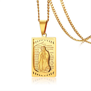 Collana senza appannamento senza sbiadimento medaglia vergine maria in acciaio inox piazza spagnola Bibbia del signore versetto collana di nostra signora Guadalupe - Product Image 1