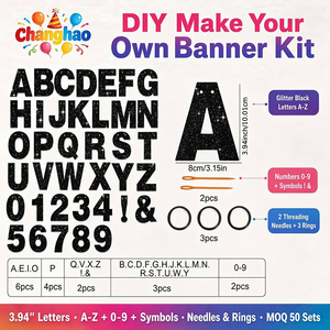 DIY Black Glitter Letters &amp; Numbers Banner Kit Hanging Decor 116PCS Customizable for Birthday Party Gathering Event - Product Image 2