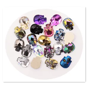 6 Stuks/pakket Halloween Schedel 3D Platte Glas Crystal Nail Decoraties Diy Halloween Nagellak Rhinestone Crystal