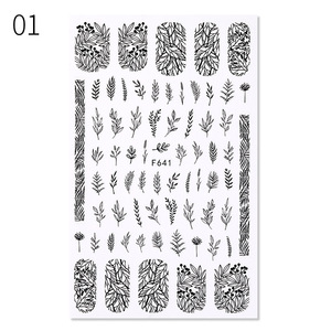 En vrac <span class=keywords><strong>manucure</strong></span> populaire adhésif presse sur les ongles colle <span class=keywords><strong>noir</strong></span> blanc fleurs amour français romantique dessin animé nouveau décalque nail art autocollant - Product Image 6