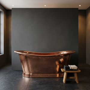 Baignoire autoportante en cuivre, finition martelée, ovale, pour bain profond, marron, pour salle de bain spa - Product Image 1
