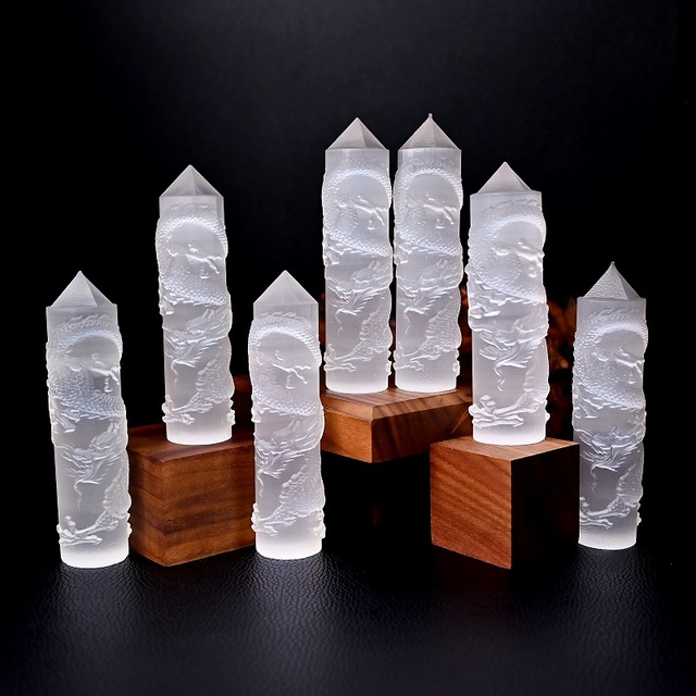 Polished Natural Stone Spiritual Healing Crystal Selenite Flying Dragon Tower Fengshui Ornaments