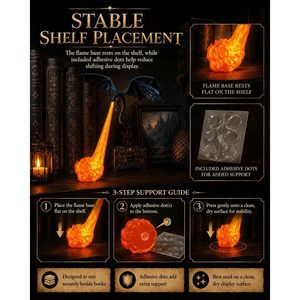 RHUTQP Dragon Bookshelf Nook <b>Light</b> 3D Printed <b>LED</b> Fire Breathing Fantasy Shelf Decor Flying Design Blue or Red Flame Large - Product Image 6