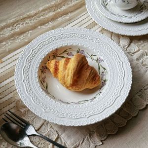 Service de table en céramique gaufrée motif lavande, compatible micro-ondes, assiettes, bols, tasses à café, soucoupes, assiettes à dessert et assiettes à soupe - Product Image 6