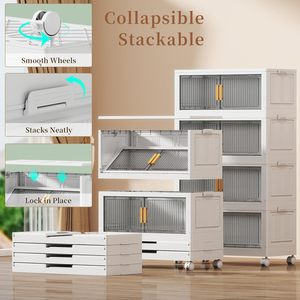 Easy Install PP Folding Clothes <b>Storage</b> Box Office Bedroom Transparent Foldable Double Door 5 Shelf <b>Drawers</b> <b>Storage</b> Cabinet - Product Image 4