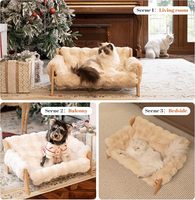 Lit pour chat en bois massif surélevé avec housse de matelas souple amovible, meubles pour chat, canapé pour chat, chaise longue pour chat d'intérieur