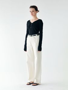 ODM OED Jeans pour femme taille haute, coupe ample et jambe large, en denim <span class=keywords><strong>blanc</strong></span>, avec logo brodé et imprimé à la technique tissée - Product Image 4