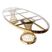 Ensemble table et chaises ovales de luxe dorées en acier inoxydable pour fêtes de mariage et mobilier d'hôtel