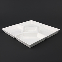 Assiette à fruits rectangulaire en porcelaine de qualité AB, style européen, 5 compartiments, avec accents dorés, jetable, personnalisable en gros