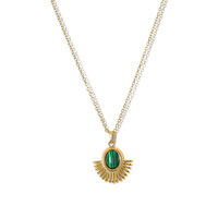 Collier pendentif en malachite en acier inoxydable plaqué or 18 carats pour femme, motif soleil vintage rond, vente en gros OEM