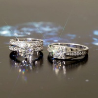 Bague de mariage éternelle personnalisée en argent sterling 925 plaqué rhodium avec zircone cubique de qualité AAAAA+ sertie pavé, tendance pour couple