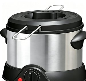 <span class=keywords><strong>Friteuse</strong></span> électrique portable 1000W en acier inoxydable antiadhésive pour usage domestique avec protection contre la surchauffe, pièces de rechange gratuites et retour/échange - Product Image 5