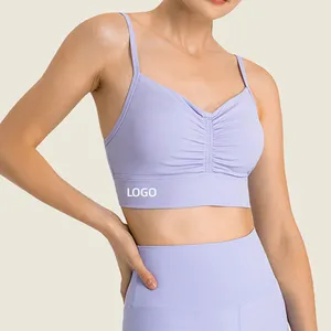 New sexy flexible pleated moisture wicking sports underwear Breathable nude feel yoga fitness sports bra bra